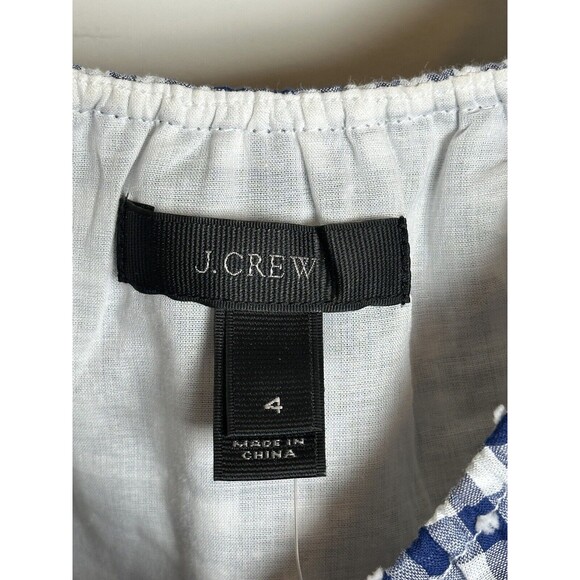 J Crew Blue White Gingham Plaid Ruffle Eyelet Tie Shoulder Top Blouse Size 4 NWT - Picture 5 of 10
